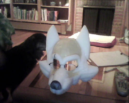 The fursuit head, sculpted from foam.