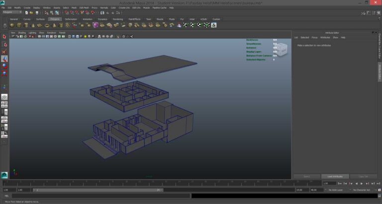 A screenshot of a desktop-based 3D modeling program, showing the wireframes of a 2-story building being created.