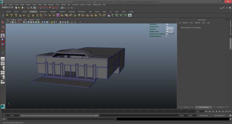 A screenshot of a desktop-based 3D modeling program, showing the wireframes of a building being created.