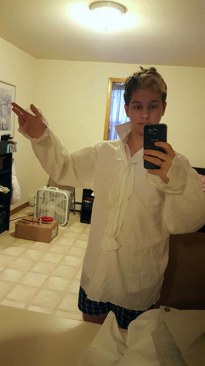 Test fit of the white undershirt.