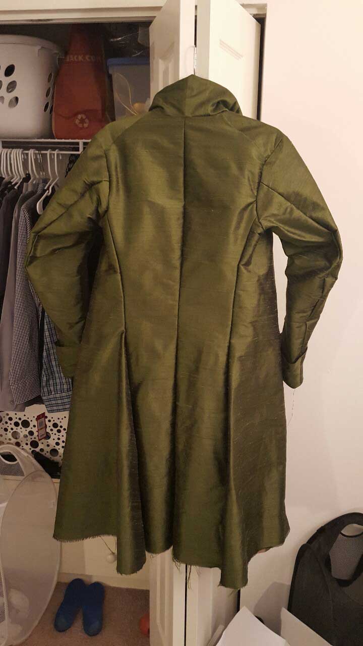Back of the nearly-complete jacket, hanging up.