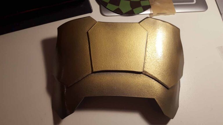 Back of the finished chest plate, painted metallic gold.