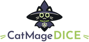 A logo of a black cat with a large witch's hat.