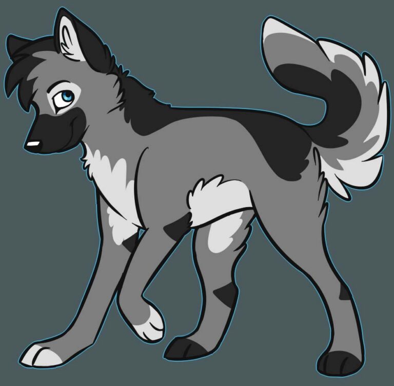 A friendly-looking wolf pup character.